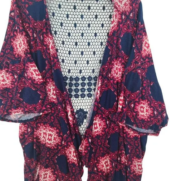 Charlotte Russe Women’s Purple Printed Long Sleeve kimono Size M Boho festival - Picture 3 of 10